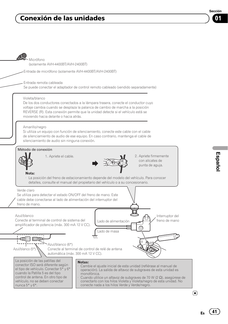 01 conexión de las unidades, Español | Pioneer AVH-1400DVD User Manual | Page 41 / 76