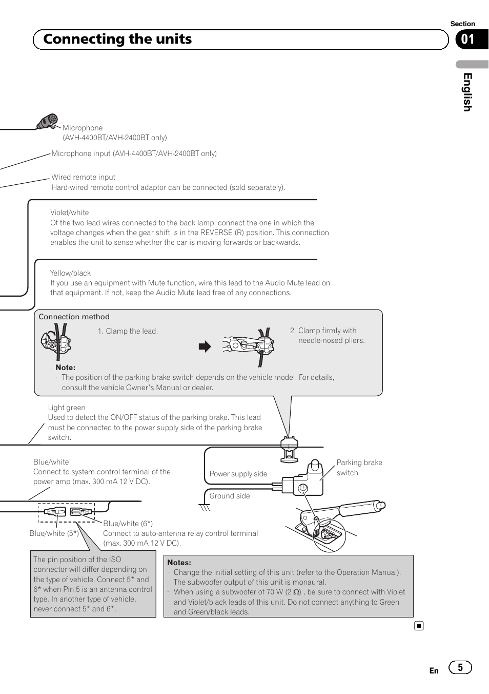 01 connecting the units, English | Pioneer AVH-1400DVD User Manual | Page 5 / 76