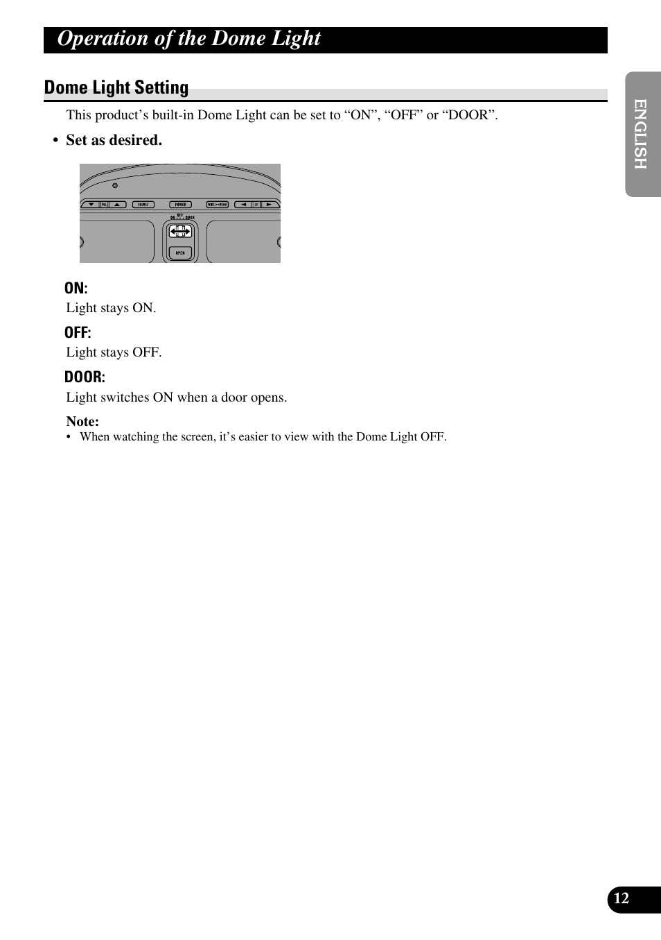 Operation of the dome light, Dome light setting | Pioneer AVR-W6100 User Manual | Page 13 / 104