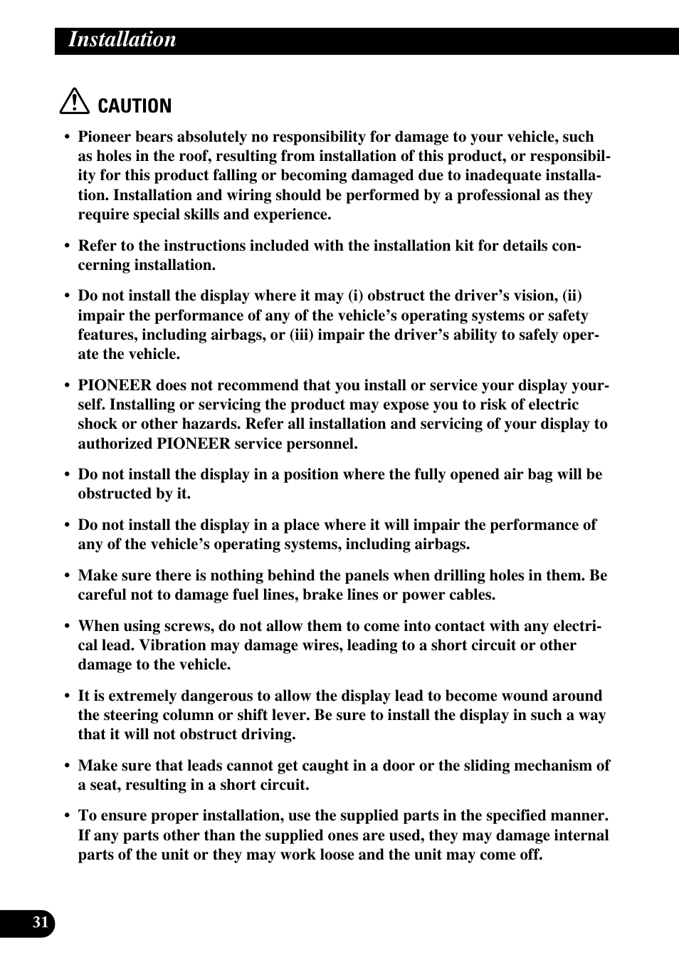 Installation, Caution | Pioneer AVR-W6100 User Manual | Page 32 / 104