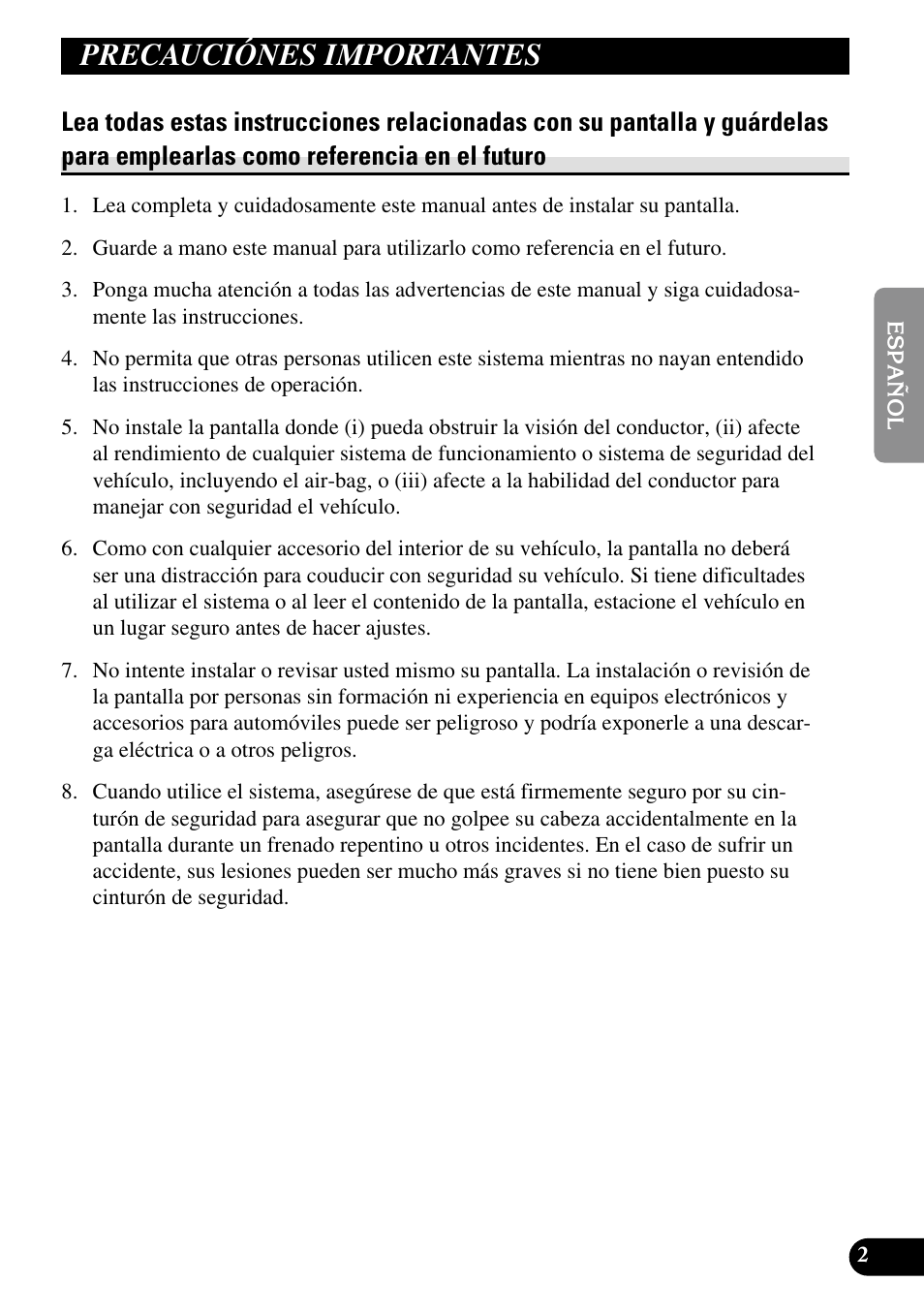 Precauciónes importantes, Lea todas estas instrucciones relacionadas | Pioneer AVR-W6100 User Manual | Page 37 / 104