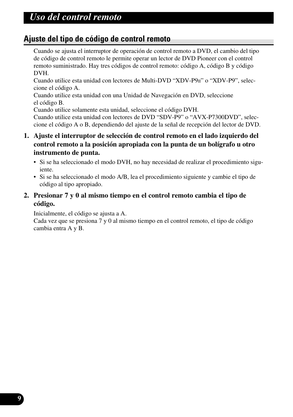 Ajuste del tipo de código de control remoto, Uso del control remoto | Pioneer AVR-W6100 User Manual | Page 44 / 104
