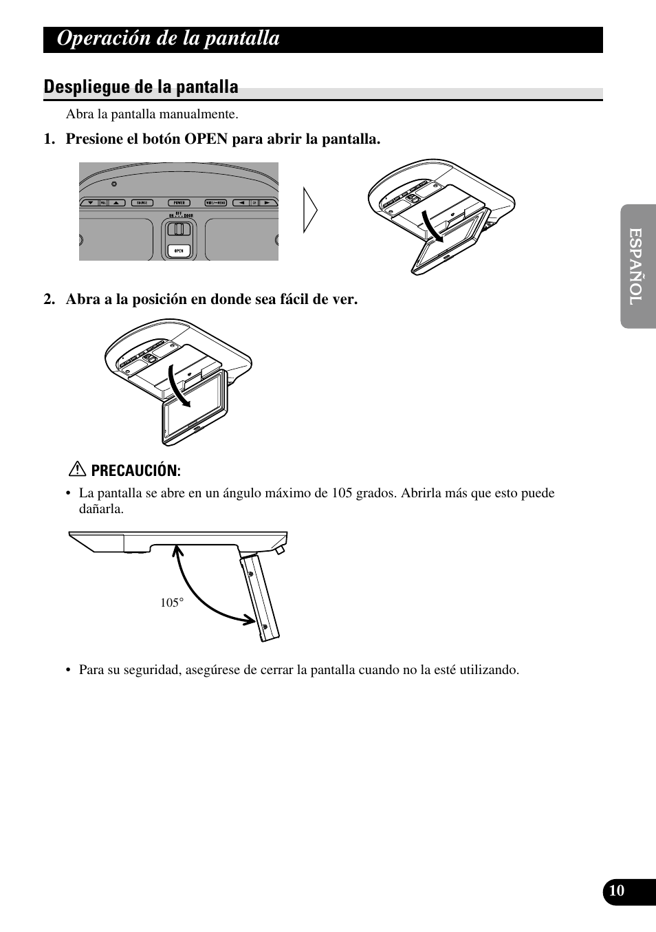 Operación de la pantalla, Despliegue de la pantalla | Pioneer AVR-W6100 User Manual | Page 45 / 104