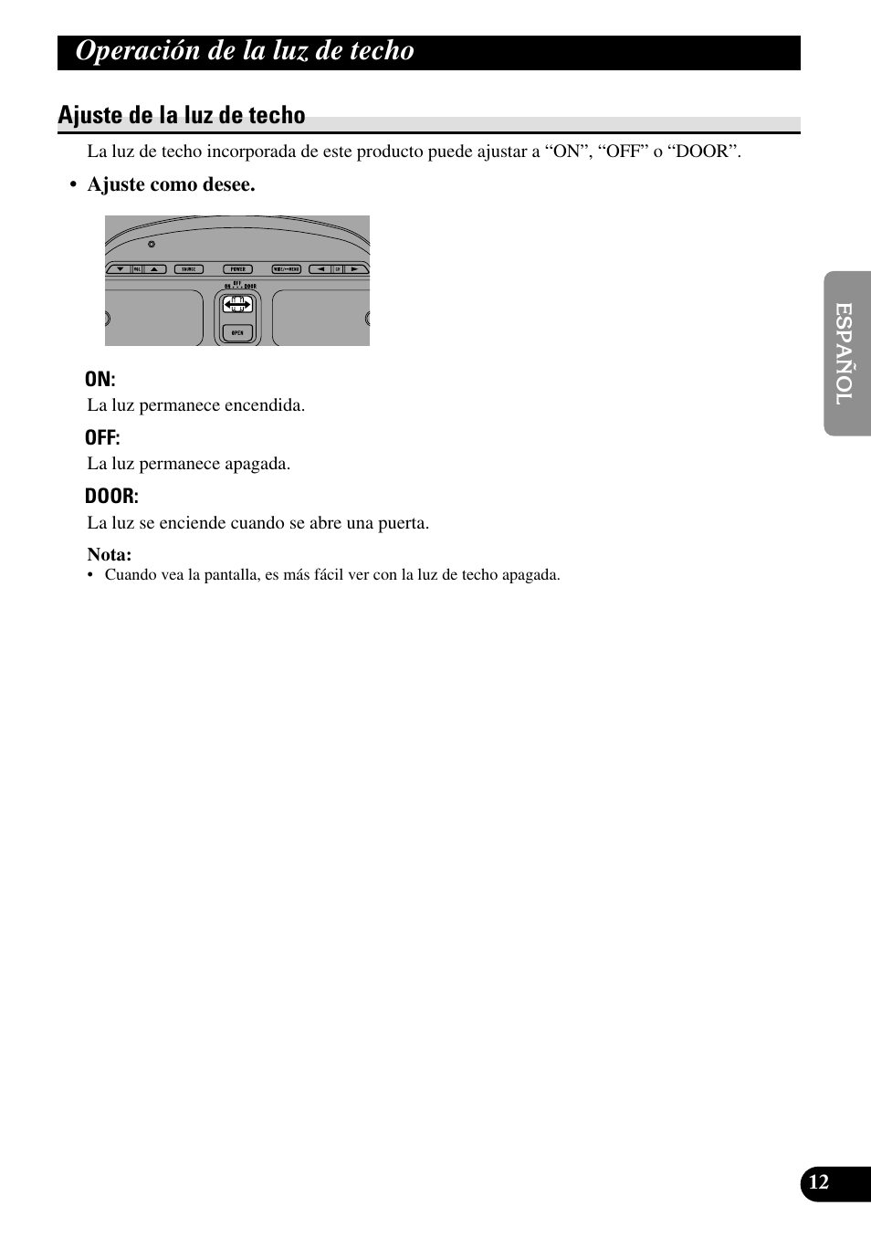 Operación de la luz de techo, Ajuste de la luz de techo | Pioneer AVR-W6100 User Manual | Page 47 / 104