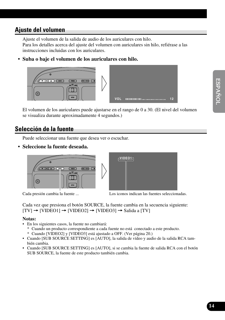 Ajuste del volumen selección de la fuente, Ajuste del volumen, Selección de la fuente | Pioneer AVR-W6100 User Manual | Page 49 / 104