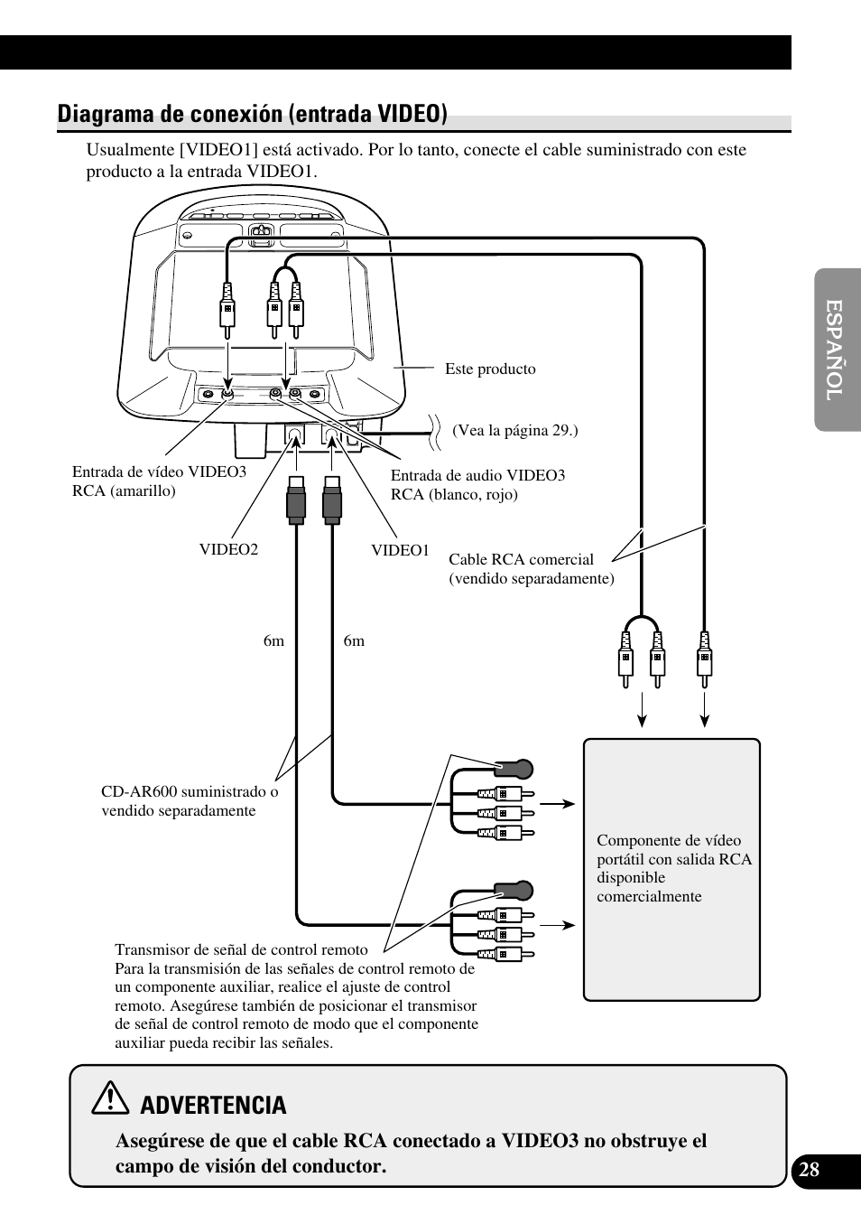 Diagrama de conexión (entrada video), Advertencia | Pioneer AVR-W6100 User Manual | Page 63 / 104