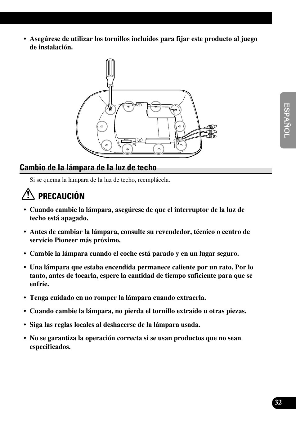 Cambio de la lámpara de la luz de techo, Precaución | Pioneer AVR-W6100 User Manual | Page 67 / 104