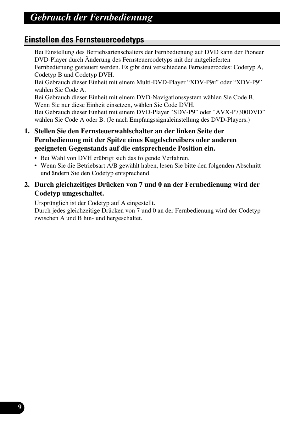 Einstellen des fernsteuercodetyps, Gebrauch der fernbedienung | Pioneer AVR-W6100 User Manual | Page 78 / 104