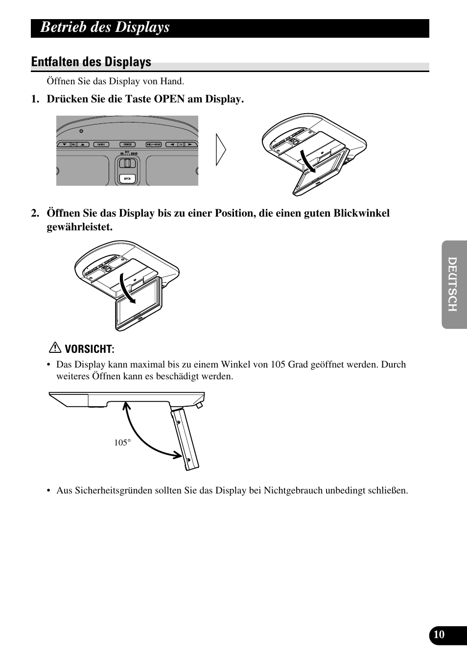 Betrieb des displays, Entfalten des displays | Pioneer AVR-W6100 User Manual | Page 79 / 104