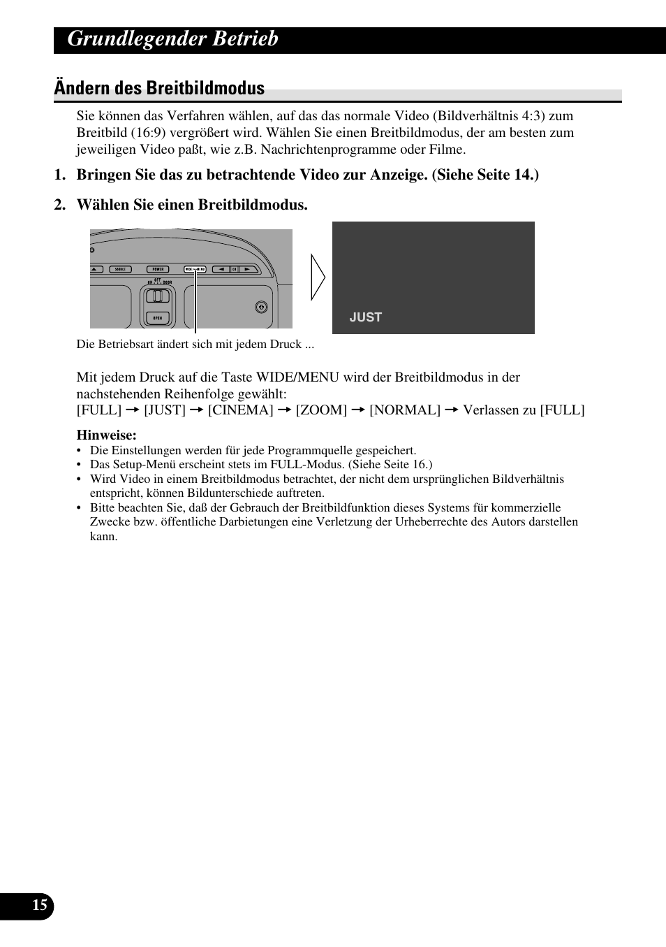 Ändern des breitbildmodus, Verfügbare breitbildmodi, Grundlegender betrieb | Pioneer AVR-W6100 User Manual | Page 84 / 104