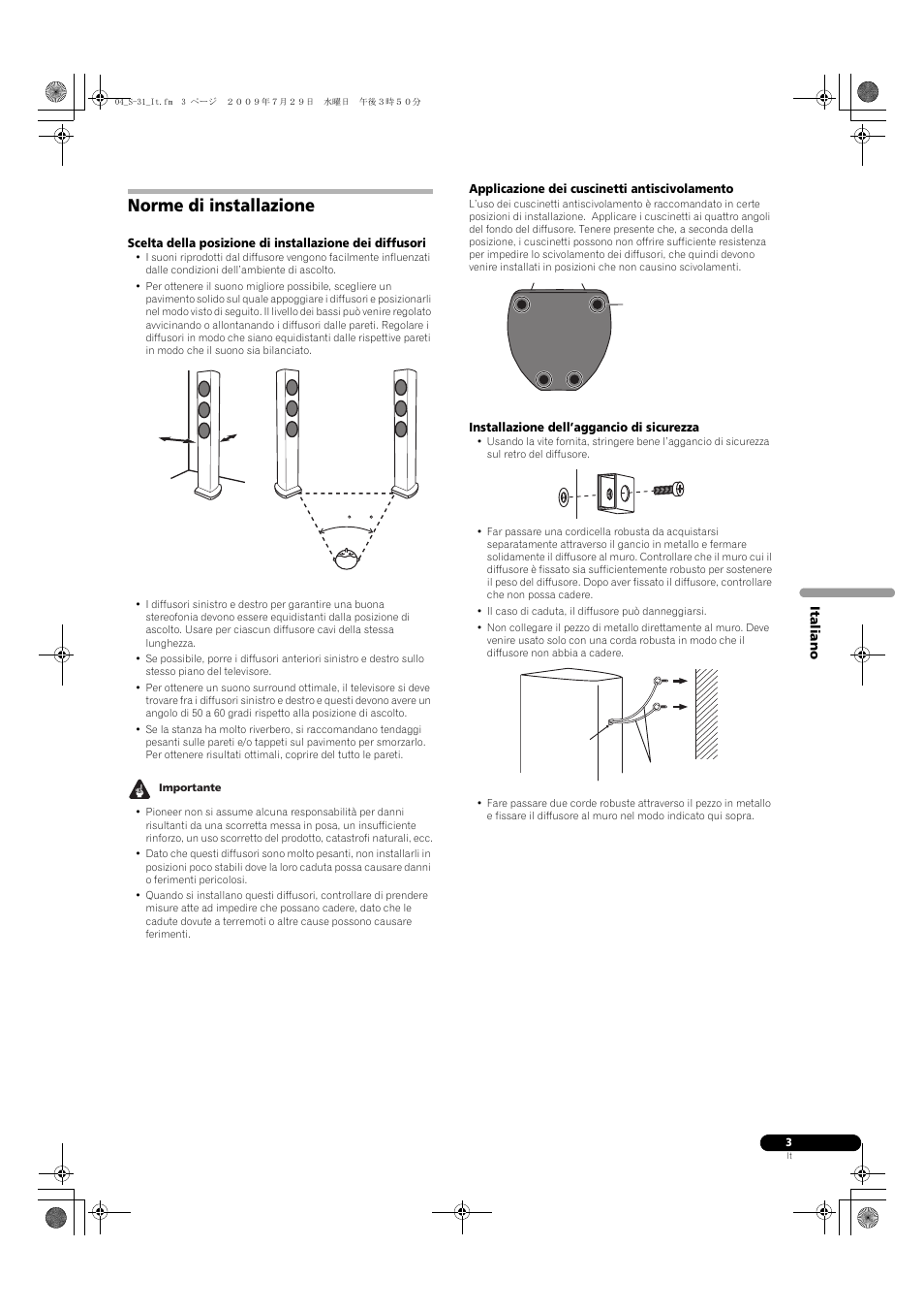 Norme di installazione | Pioneer S-31-LR-QL User Manual | Page 15 / 58