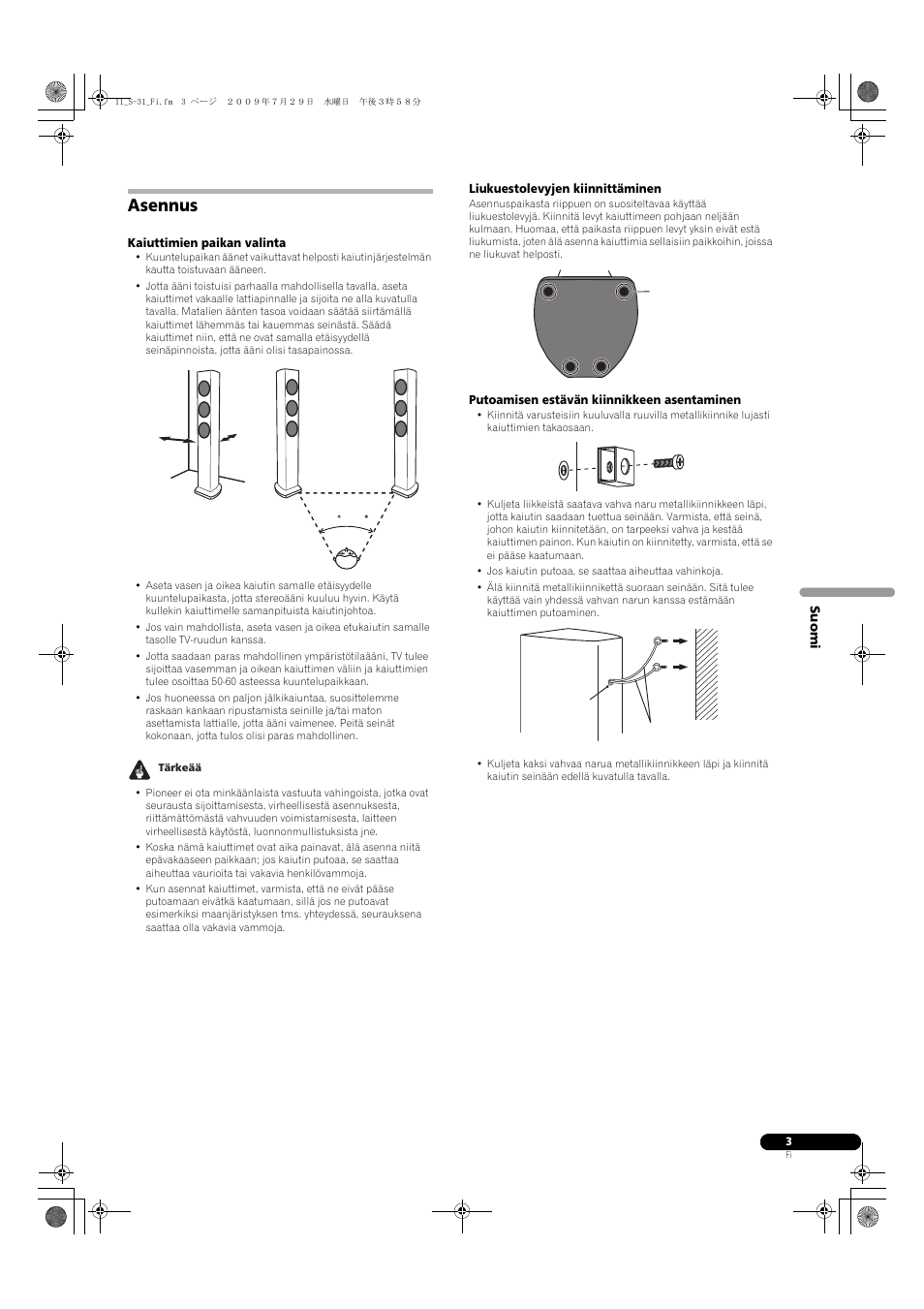 Asennus | Pioneer S-31-LR-QL User Manual | Page 43 / 58