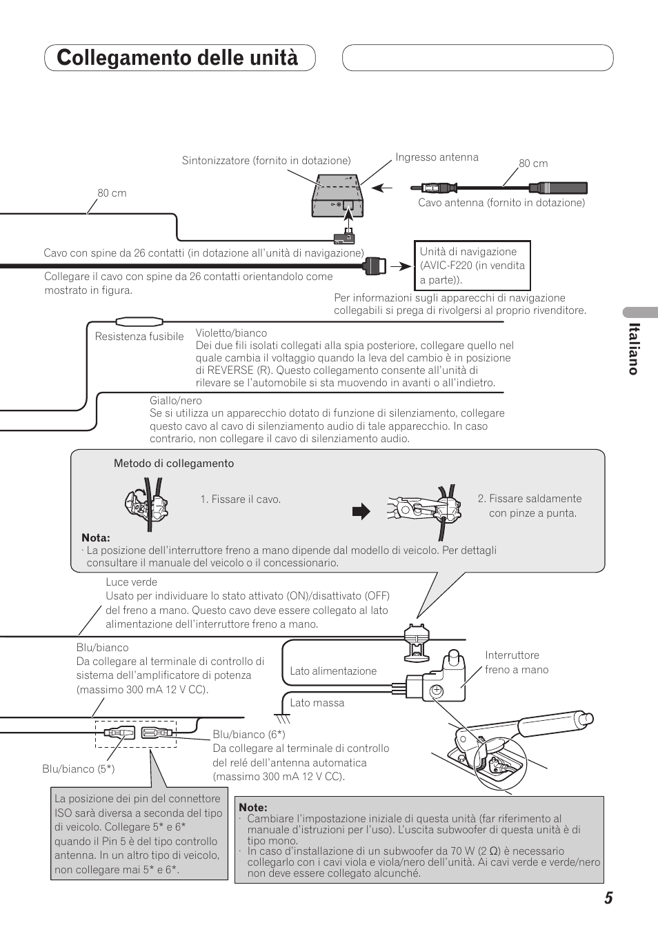 Collegamento delle unità, Collegamento del cavo di alimentazione | Pioneer AVH-5200BT User Manual | Page 25 / 64