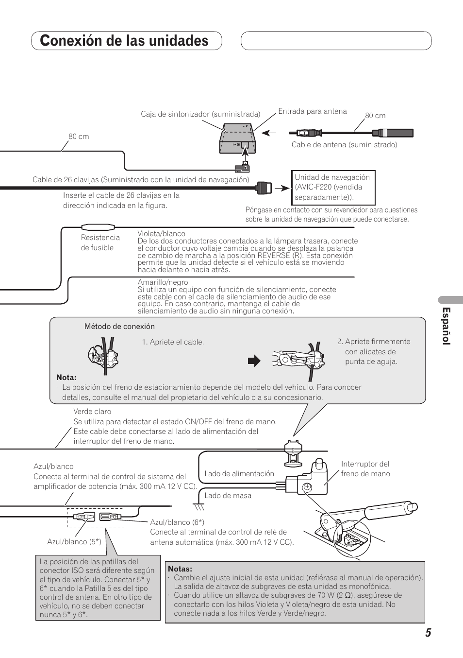 Conexión de las unidades, Conexión del cable de alimentación | Pioneer AVH-5200BT User Manual | Page 35 / 64