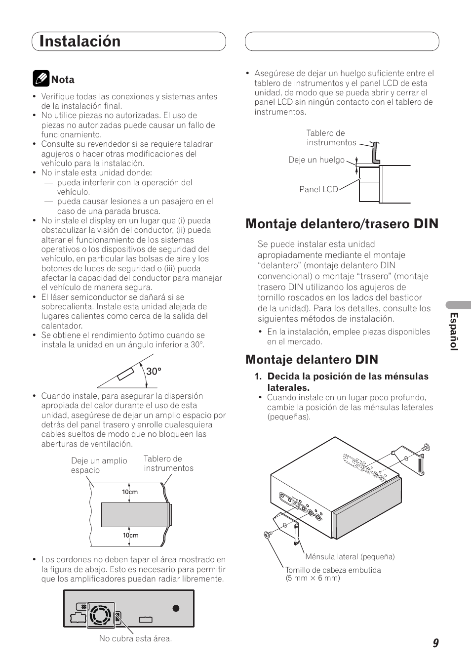 Instalación, Montaje delantero/trasero din, Montaje delantero din | Pioneer AVH-5200BT User Manual | Page 39 / 64