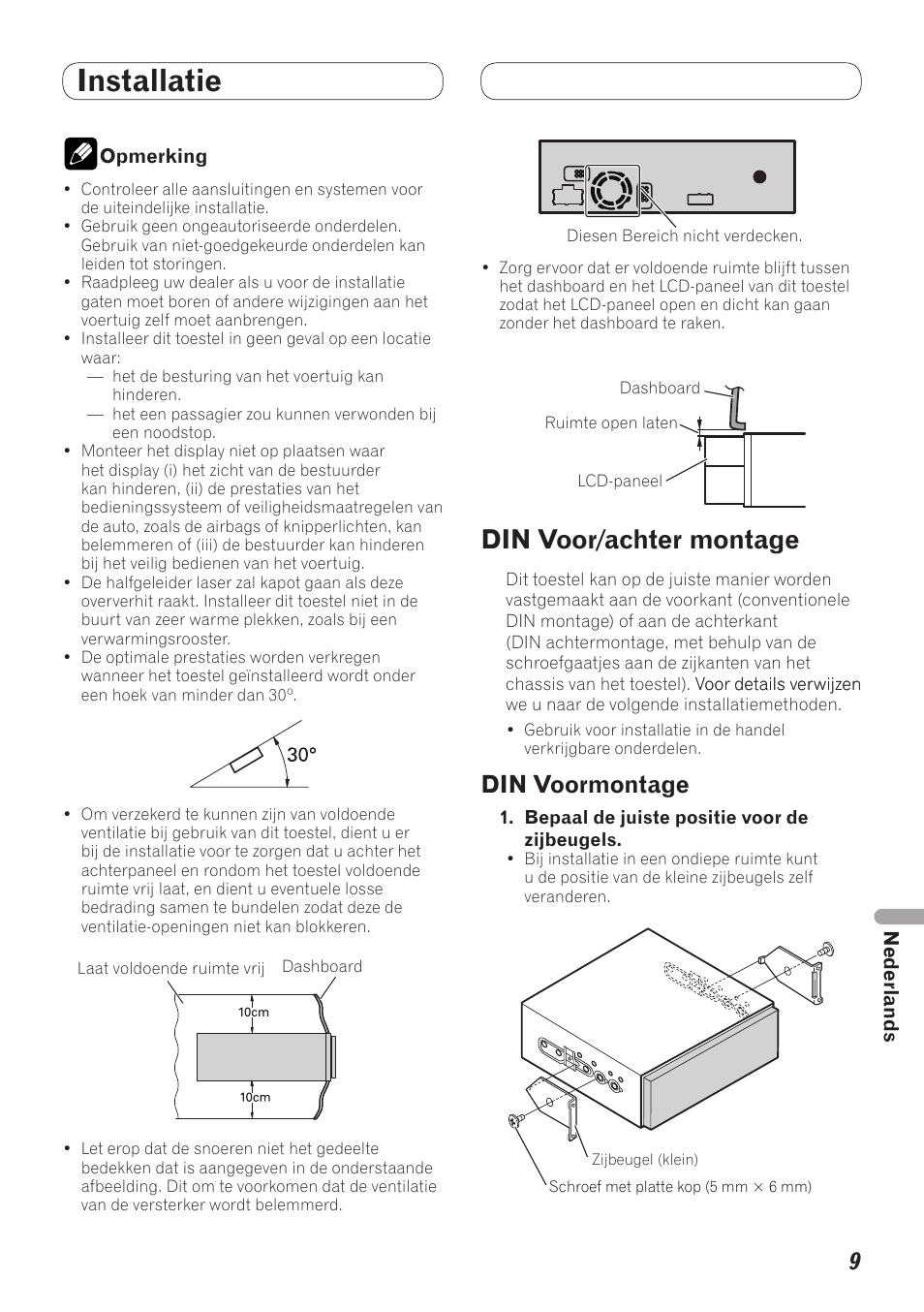 Installatie, Din voor/achter montage, Din voormontage | Pioneer AVH-5200BT User Manual | Page 59 / 64
