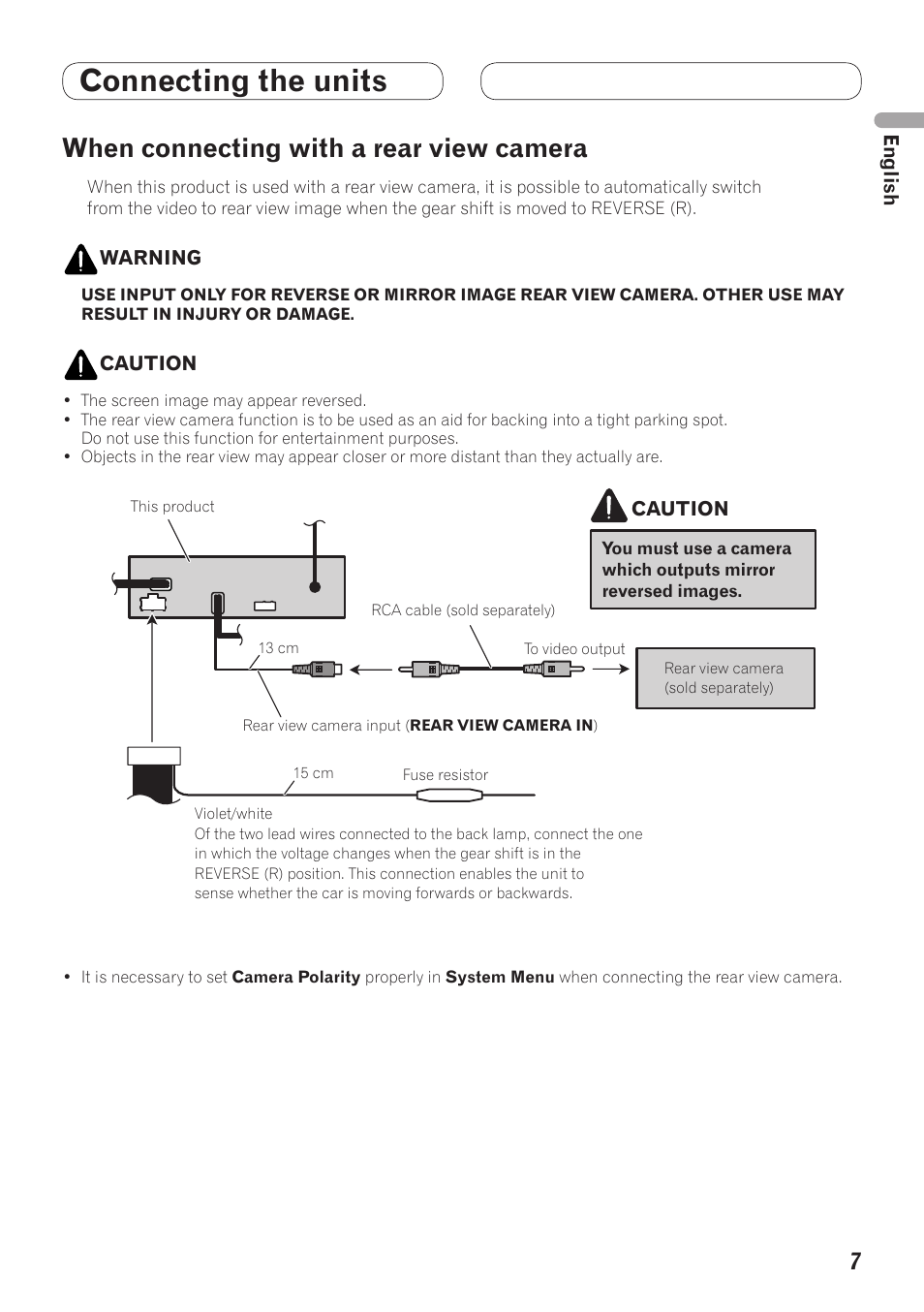 When connecting, With a rear view camera, Connecting the units | When connecting with a rear view camera | Pioneer AVH-5200BT User Manual | Page 7 / 64