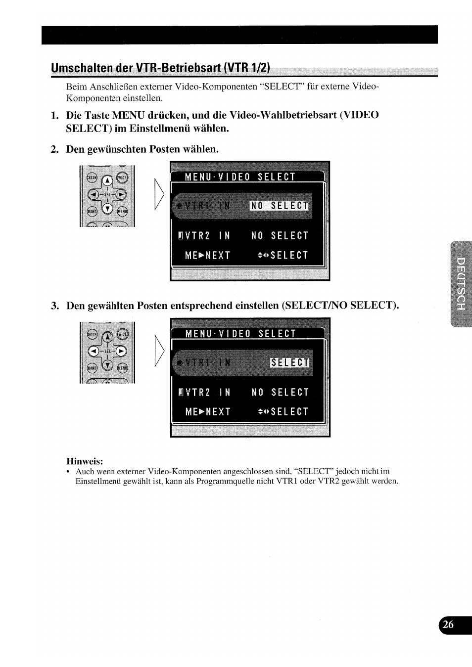 Umschalten der vtr-betriebsart (vtr1/2), Den gewünschten posten wählen | Pioneer GEX-P7000TVP User Manual | Page 103 / 116