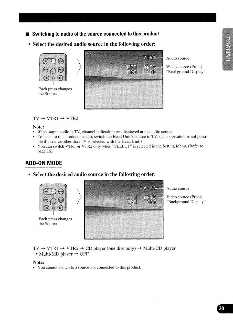 Add-on mode, Note | Pioneer GEX-P7000TVP User Manual | Page 21 / 116