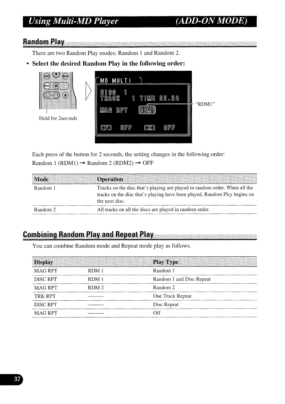 Operation, Combining random play and repeat play, Play fype | Using multumd player (add-on mode) | Pioneer GEX-P7000TVP User Manual | Page 38 / 116