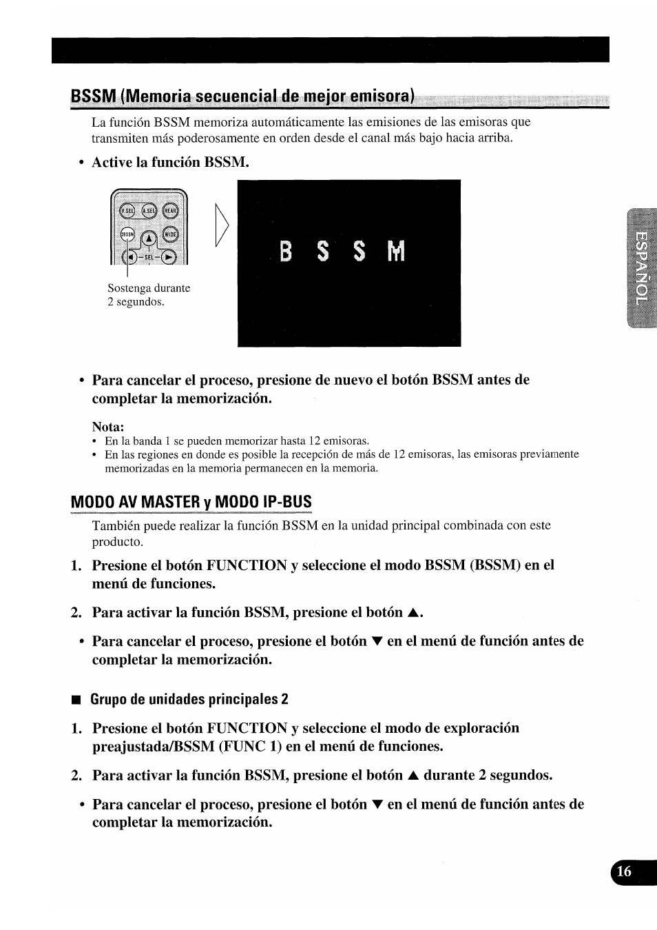 Bssm (memoria secuencial de mejor emisora), Modo av master y modo ip-bus, Grupo de unidades principales 2 | Pioneer GEX-P7000TVP User Manual | Page 55 / 116