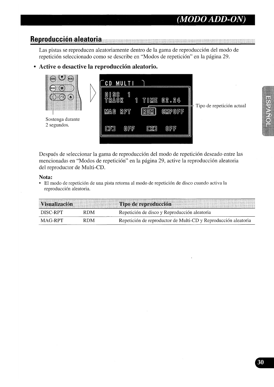 Active o desactive la reproducción aleatorio, Modoadd-on) | Pioneer GEX-P7000TVP User Manual | Page 69 / 116