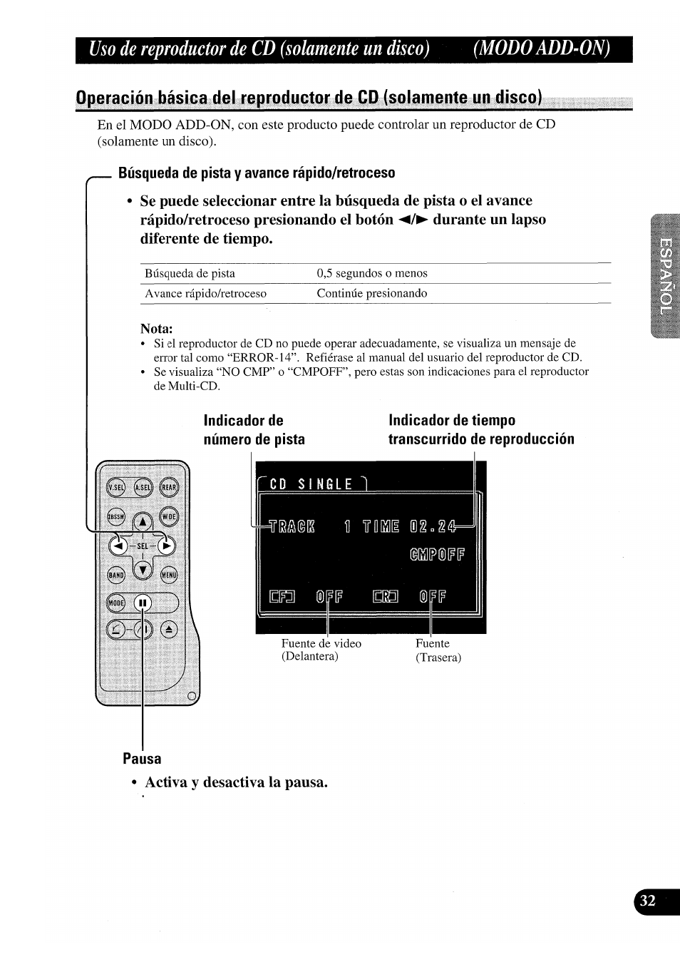 Búsqueda de pista y avance ràpido/retroceso, Indicador de número de pista, Pausa | Pioneer GEX-P7000TVP User Manual | Page 71 / 116