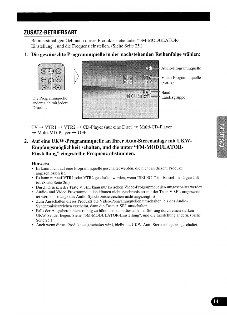 Zusatz-betriebsart, Einstellung” eingestellte frequenz abstimmen, Hinweis | Und zusatz-betriebsart) | Pioneer GEX-P7000TVP User Manual | Page 91 / 116