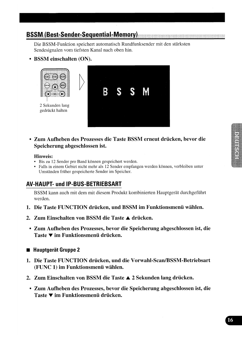 Bssm (best-sender-sequential-memory), Av-haupt- und ip-bus-betriebsart | Pioneer GEX-P7000TVP User Manual | Page 93 / 116