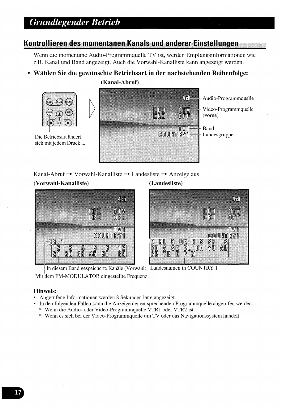 V orwahl-kanalliste), Hinweis, Grundlegender betrieb | M ¥ e | Pioneer GEX-P7000TVP User Manual | Page 94 / 116