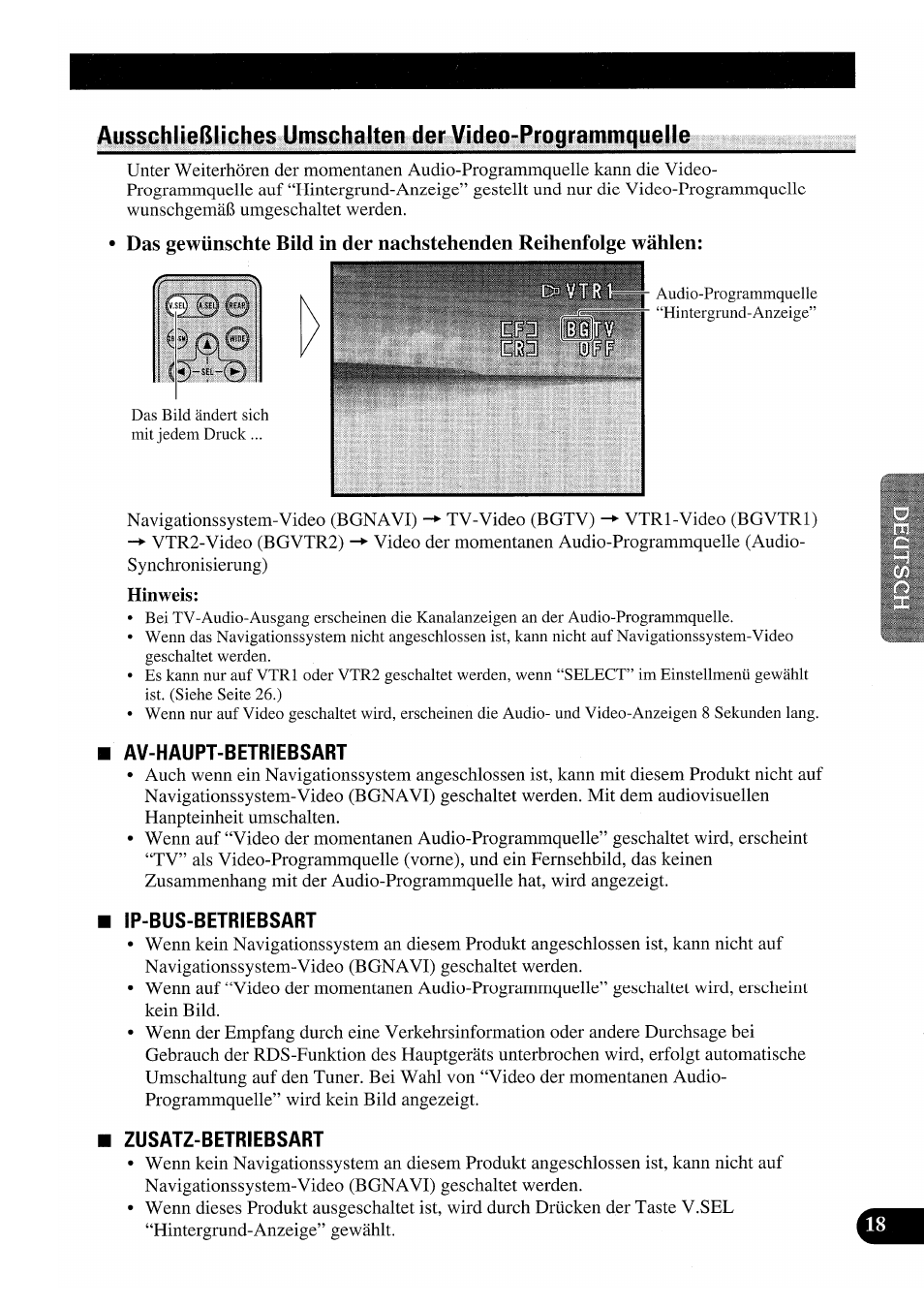 Hinweis, Av-haupt-betriebsart, Ip-bus-betriebsart | Zusatz-betriebsart | Pioneer GEX-P7000TVP User Manual | Page 95 / 116