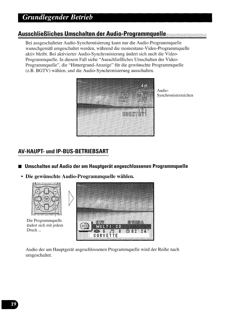 Av-haupt- und ip-bus-betriebsart, Die gewünschte audio-programmquelle wählen, Grundlegender betrieb | Pioneer GEX-P7000TVP User Manual | Page 96 / 116