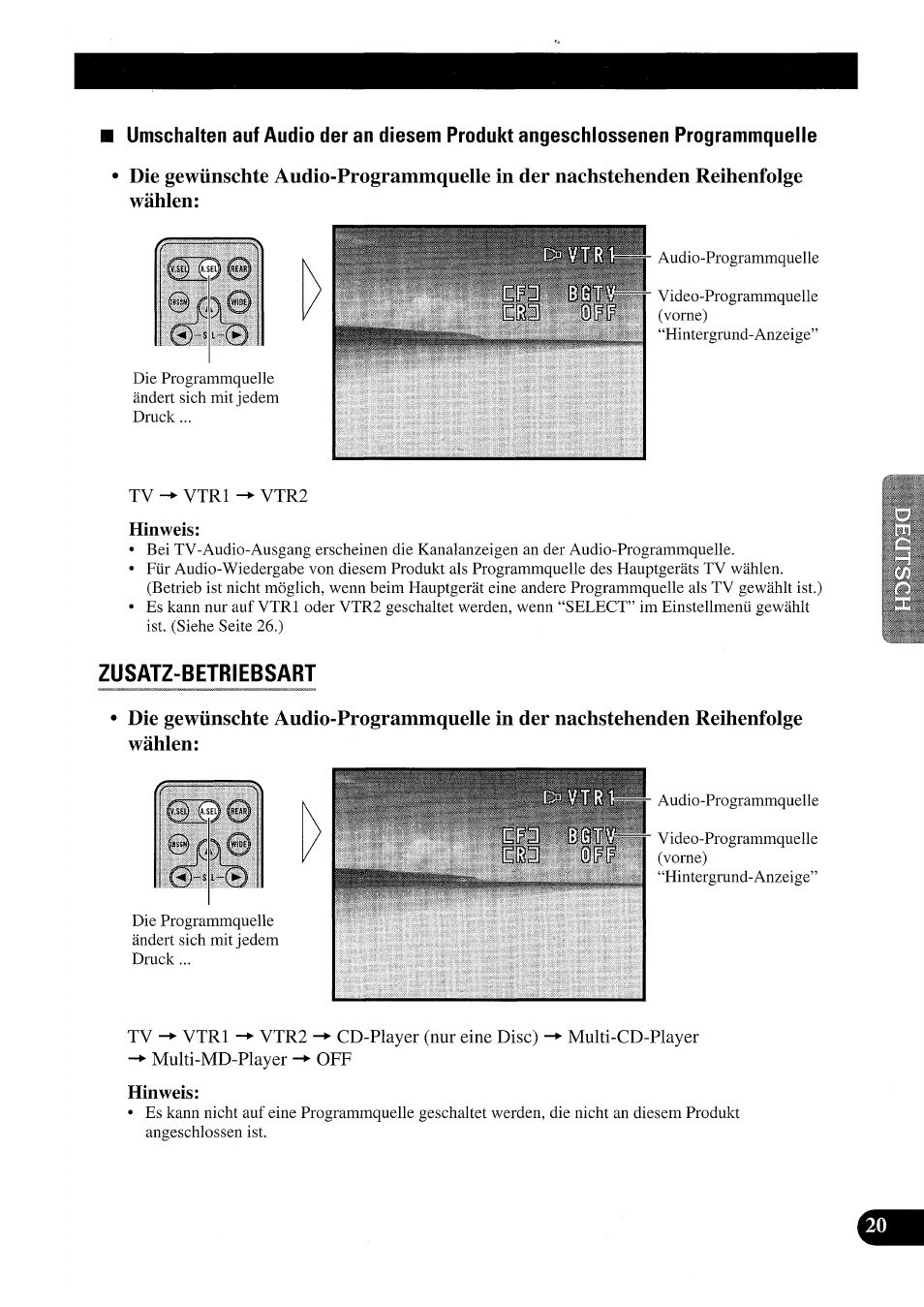 Zusatz-betriebsart, Hinweis, Zusatz-betriebsart) | Pioneer GEX-P7000TVP User Manual | Page 97 / 116