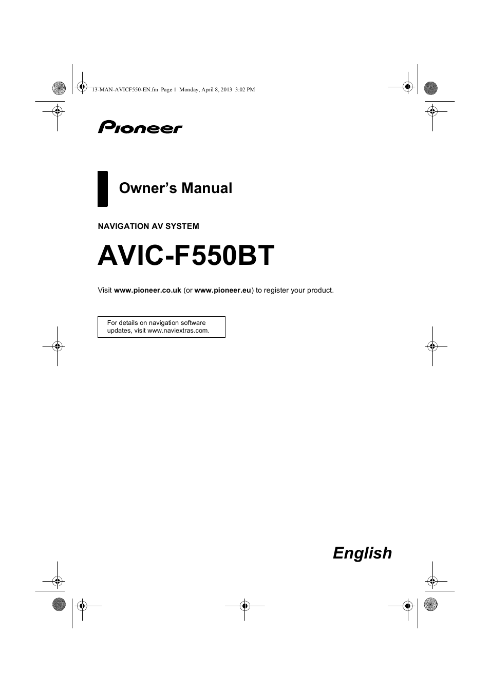 Pioneer AVIC-F550BT User Manual | 128 pages