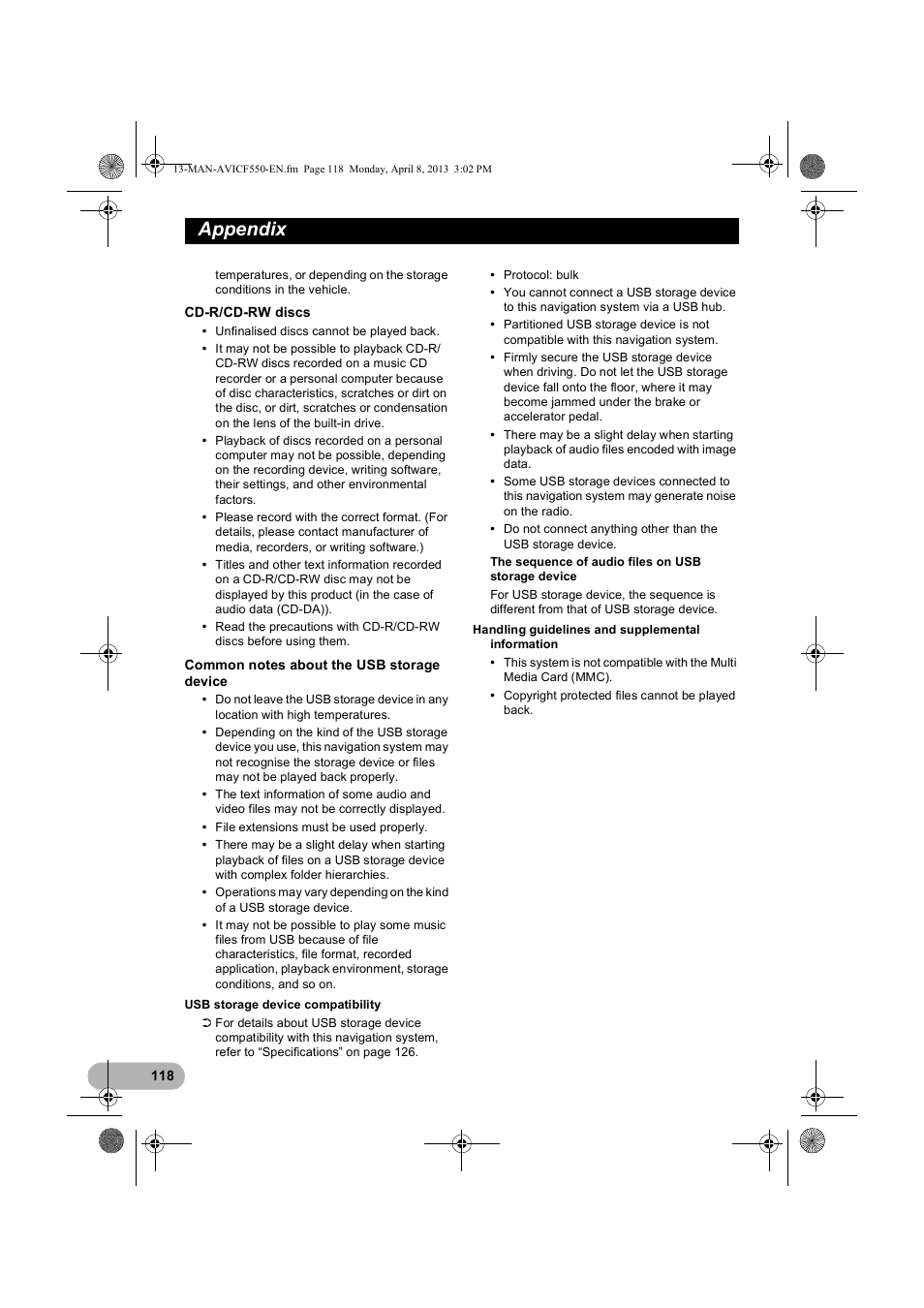 Appendix | Pioneer AVIC-F550BT User Manual | Page 118 / 128