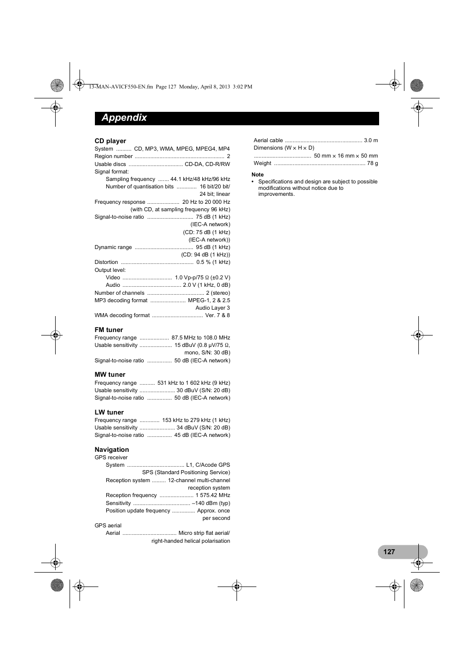 Appendix | Pioneer AVIC-F550BT User Manual | Page 127 / 128