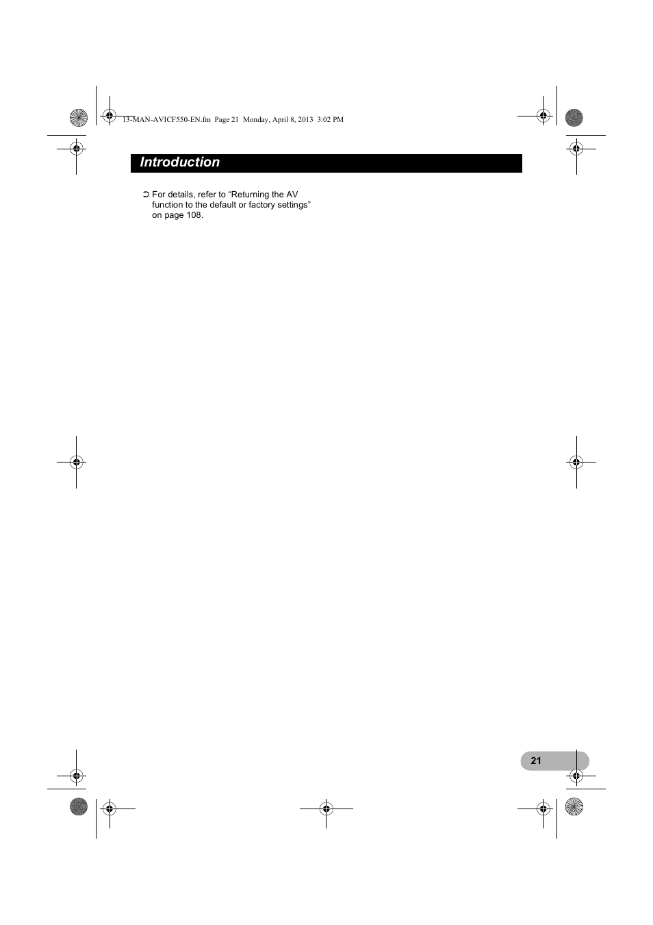 Introduction | Pioneer AVIC-F550BT User Manual | Page 21 / 128