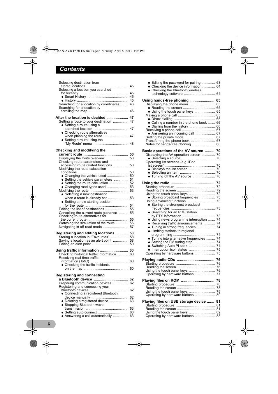 Pioneer AVIC-F550BT User Manual | Page 6 / 128