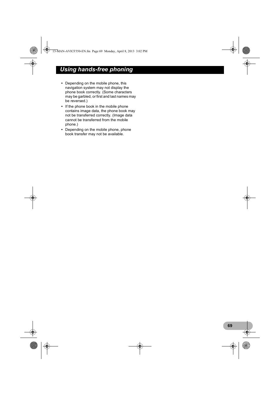 Using hands-free phoning | Pioneer AVIC-F550BT User Manual | Page 69 / 128