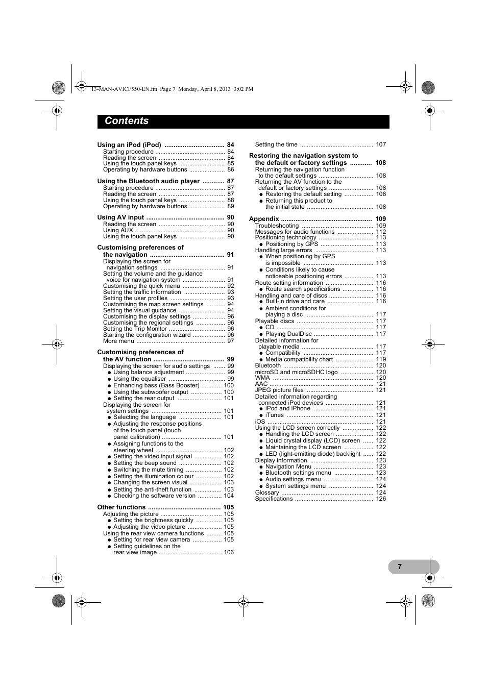 Pioneer AVIC-F550BT User Manual | Page 7 / 128