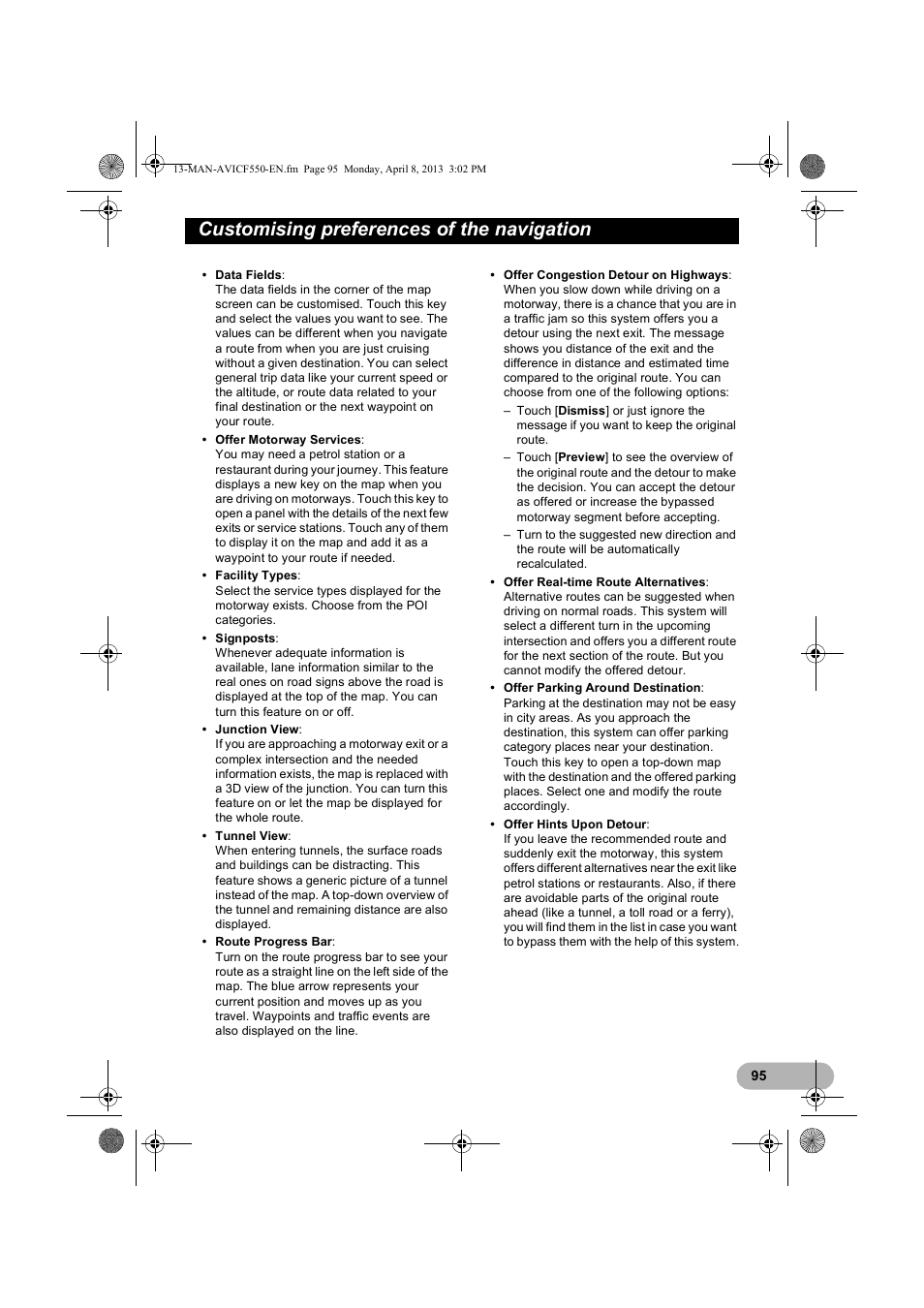 Customising preferences of the navigation | Pioneer AVIC-F550BT User Manual | Page 95 / 128
