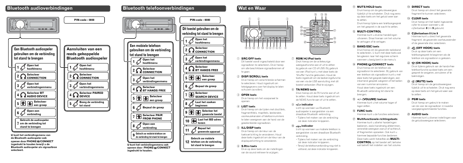 Bluetooth audioverbindingen, Bluetooth telefoonverbindingen, Wat en waar | Pioneer DEH-P700BT User Manual | Page 12 / 14