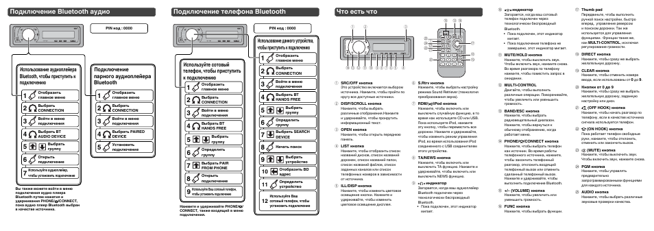 Подключение bluetooth аудио, Подключение телефона bluetooth, Что есть что | Pioneer DEH-P700BT User Manual | Page 14 / 14