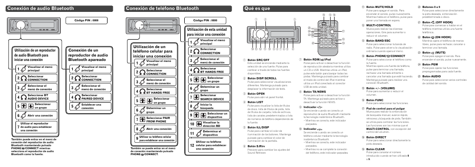 Conexión de audio bluetooth, Conexión de teléfono bluetooth, Qué es que | Pioneer DEH-P700BT User Manual | Page 4 / 14