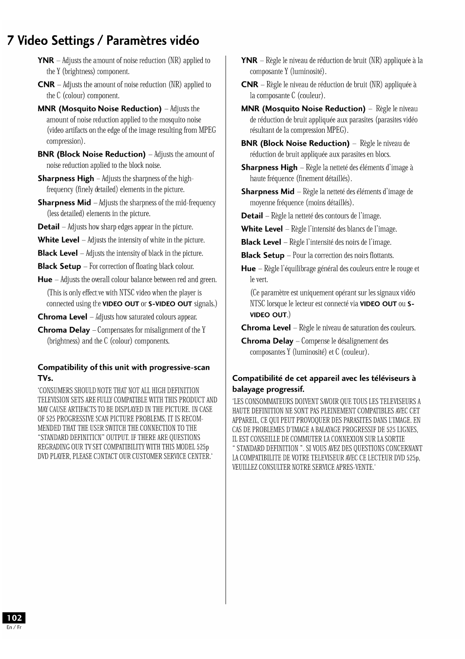7 video settings / paramètres vidéo | Pioneer DV-939A User Manual | Page 102 / 168