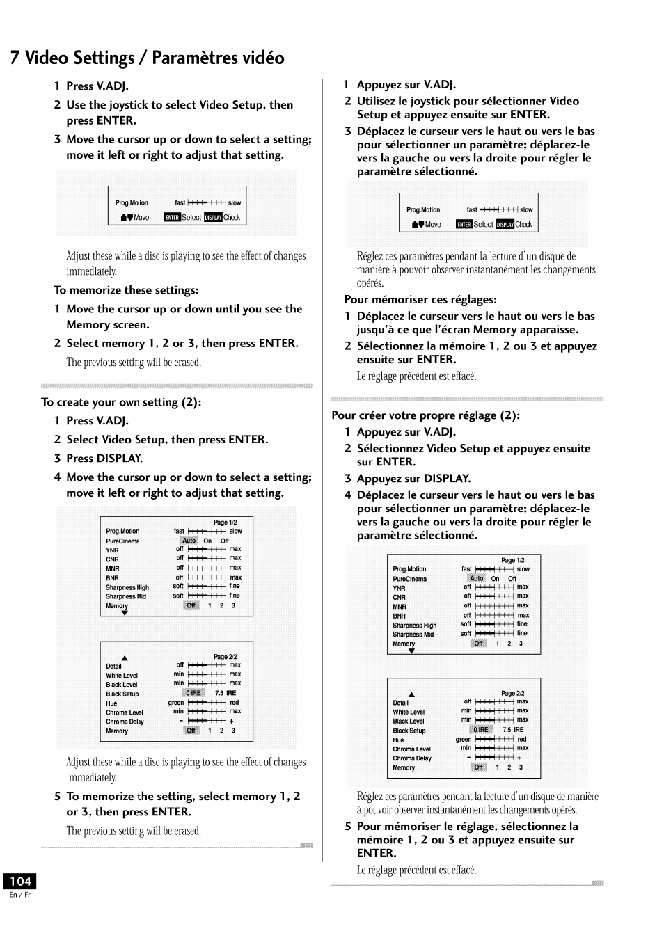 7 video settings / paramètres vidéo | Pioneer DV-939A User Manual | Page 104 / 168