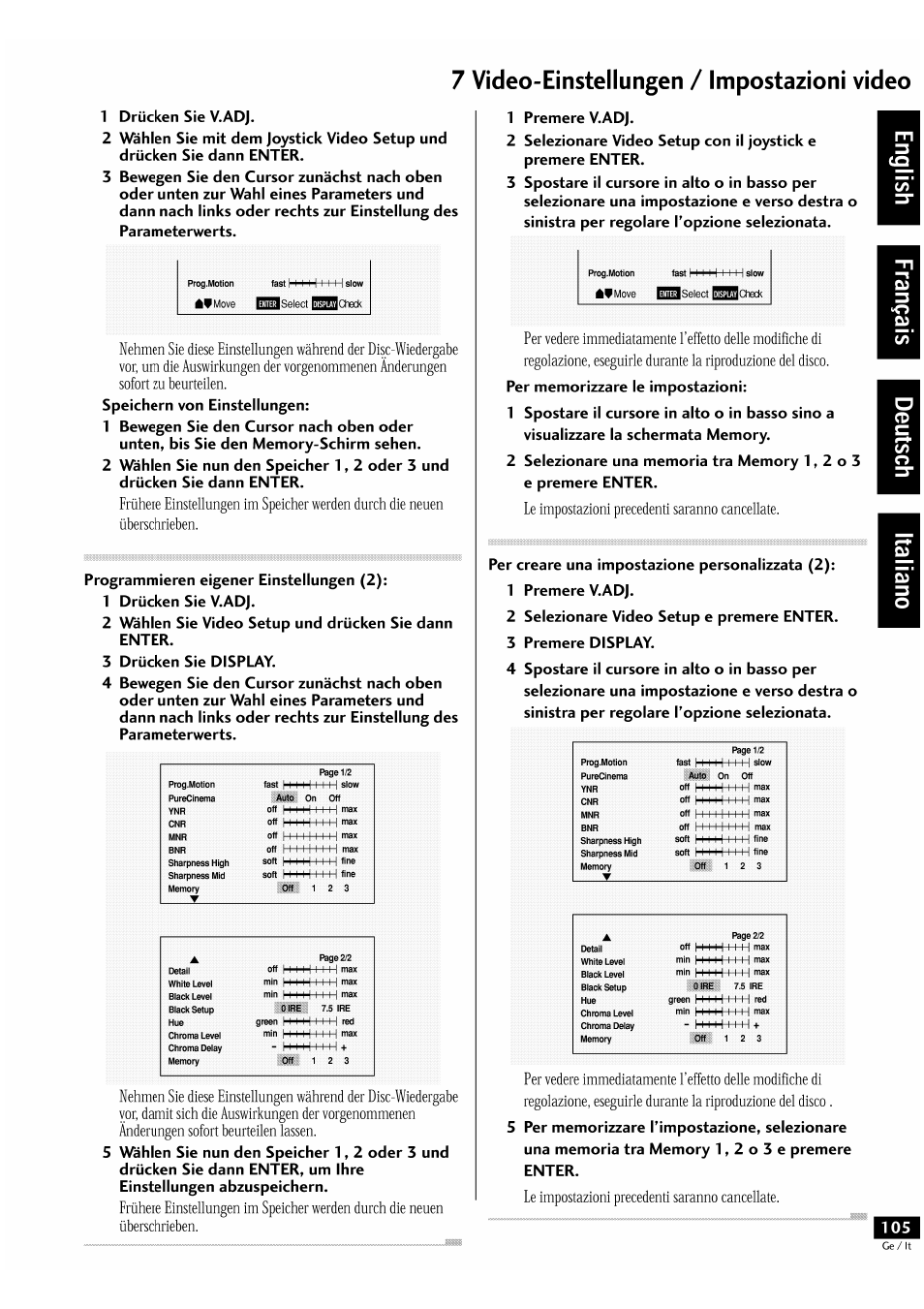 7 vìdeo-einstell ungen / impostazioni vìdeo, Hh-h, Fast h | Pioneer DV-939A User Manual | Page 105 / 168