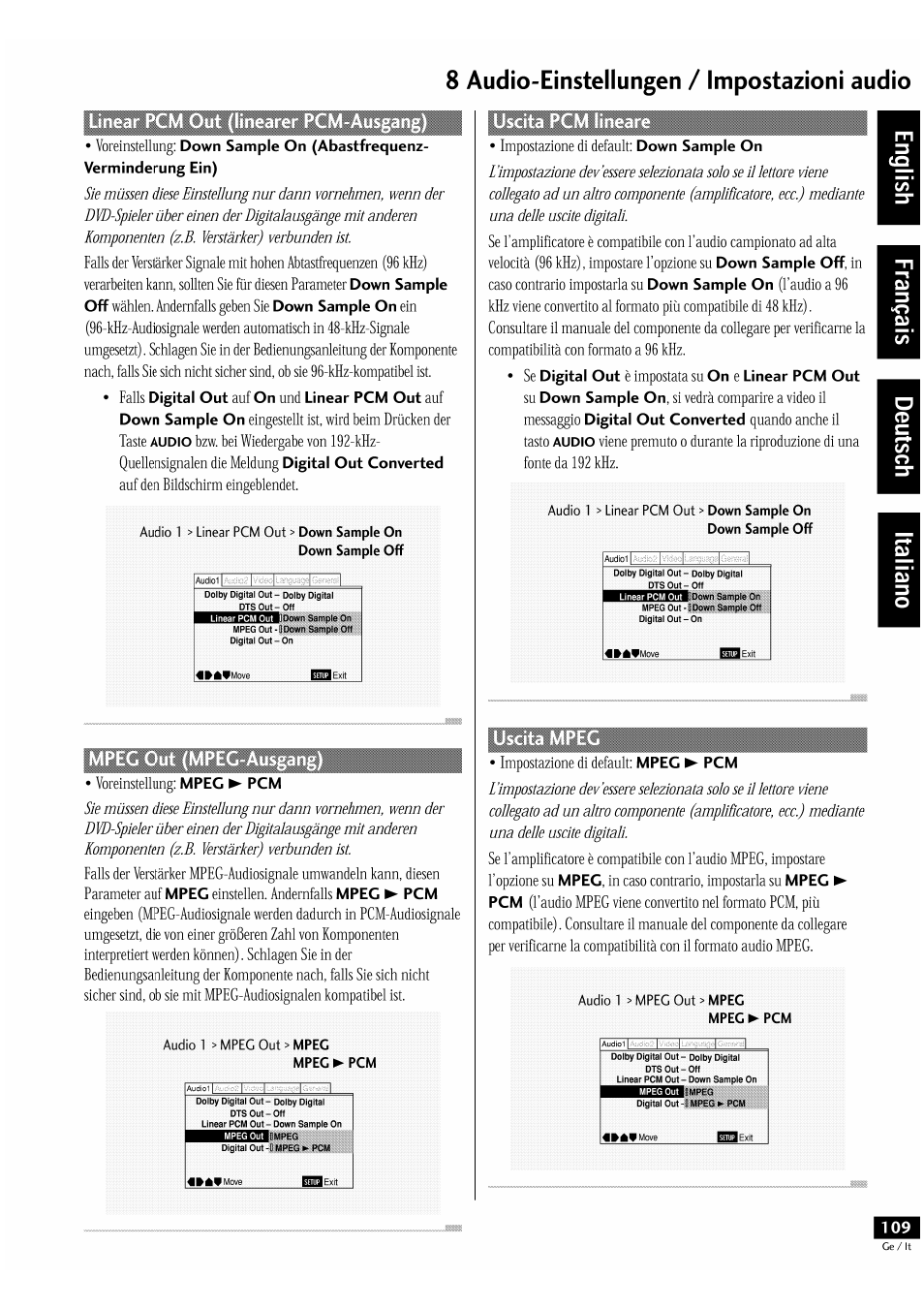 8 audio-einstellungen / impostazioni audio | Pioneer DV-939A User Manual | Page 109 / 168