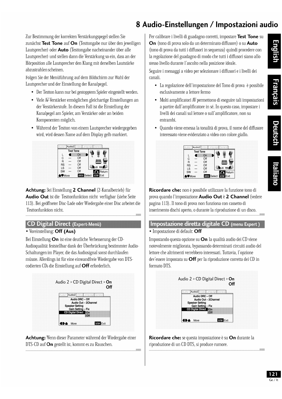 8 audio-einstellungen / impostazioni audio | Pioneer DV-939A User Manual | Page 121 / 168