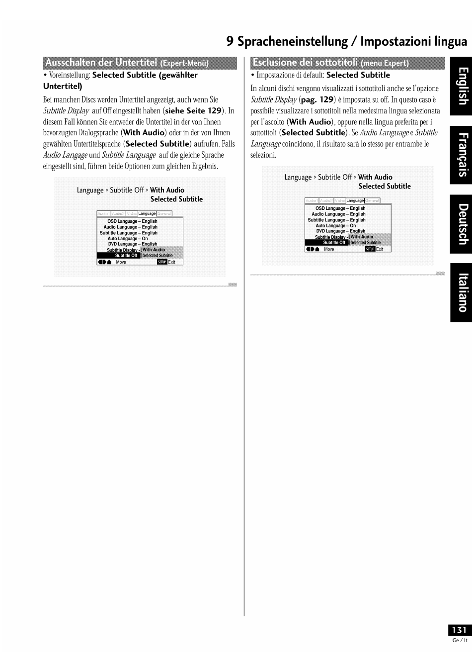 9 spracheneinstellung / impostazioni lingua | Pioneer DV-939A User Manual | Page 131 / 168